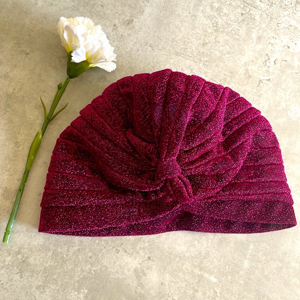 Hot Pink Sparkly Turban Hat - One Size